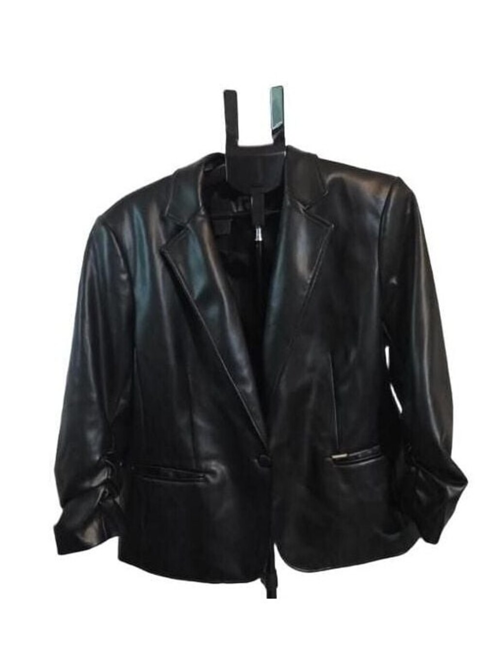 Anne Klein Black Faux Leather Blazer Jacket